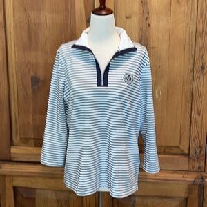 COPY - LAUREN RALPH LAUREN Blue Striped T Shirt Logo Chest Sz. L